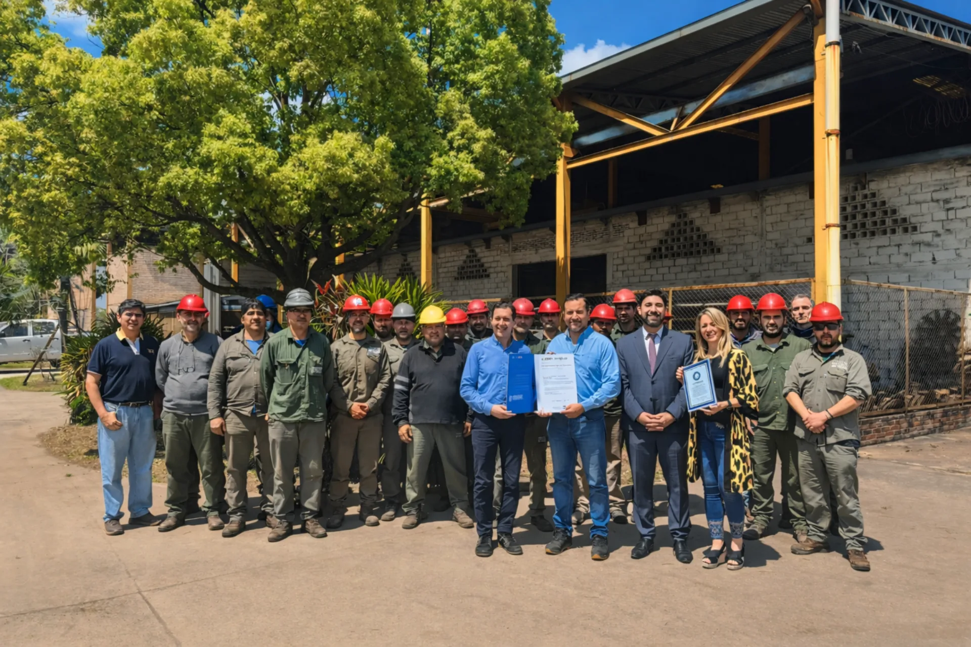 Equipo de una organización industrial con su certificación